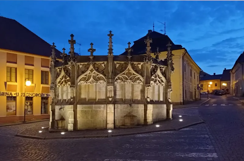 The carved Gothic Stone Fountain in Kutná Hora