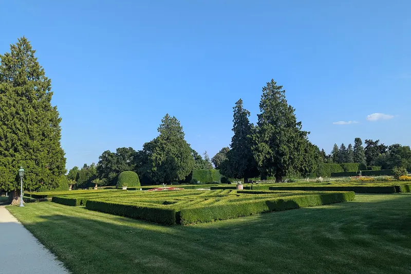 Walking through the landscaped gardens at Lednice