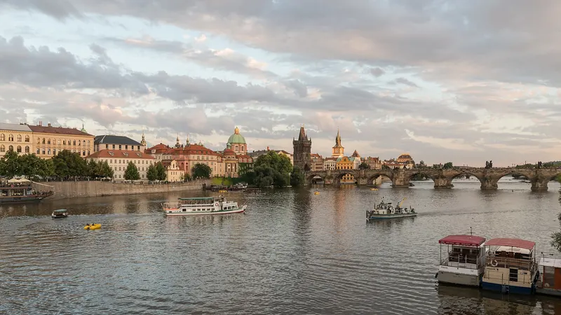 Charles Bridge crossing the Vltava River in Prague