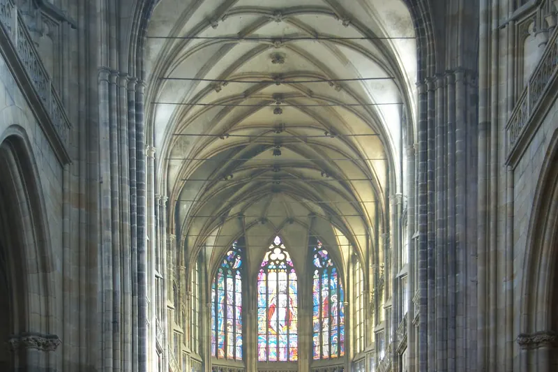 The Gothic interior of St Vitus Cathedral in Prague