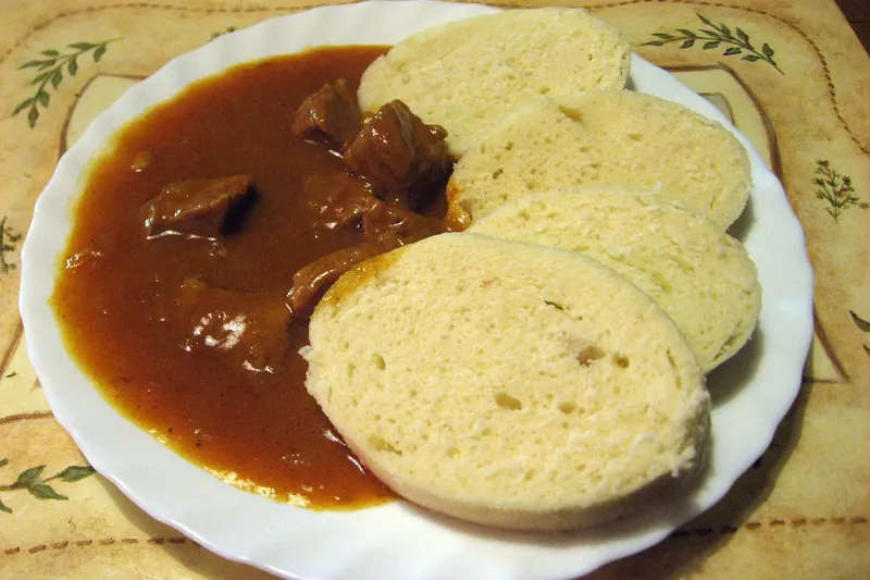 Czech goulash served with bread dumplings