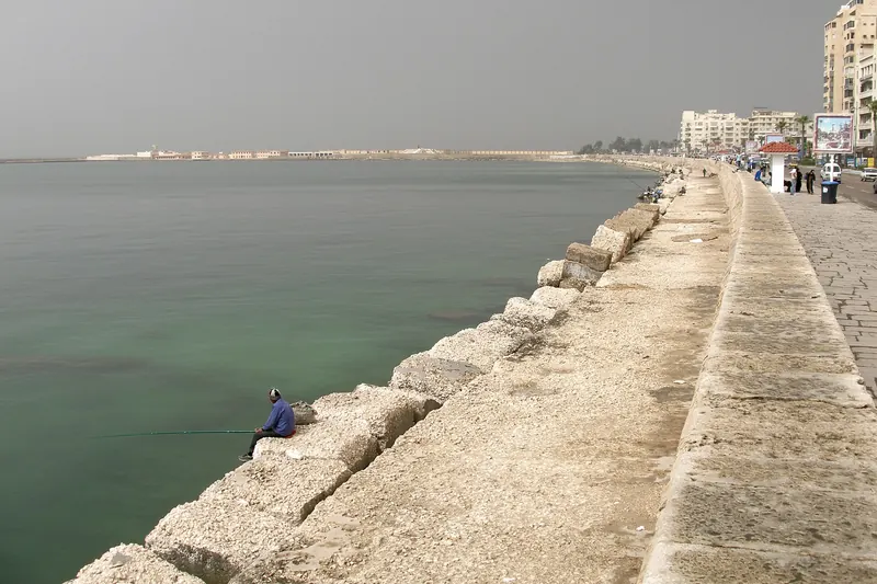 Alexandria's seafront corniche along the Mediterranean