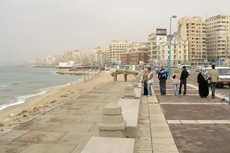 Walking Alexandria's corniche at sunset