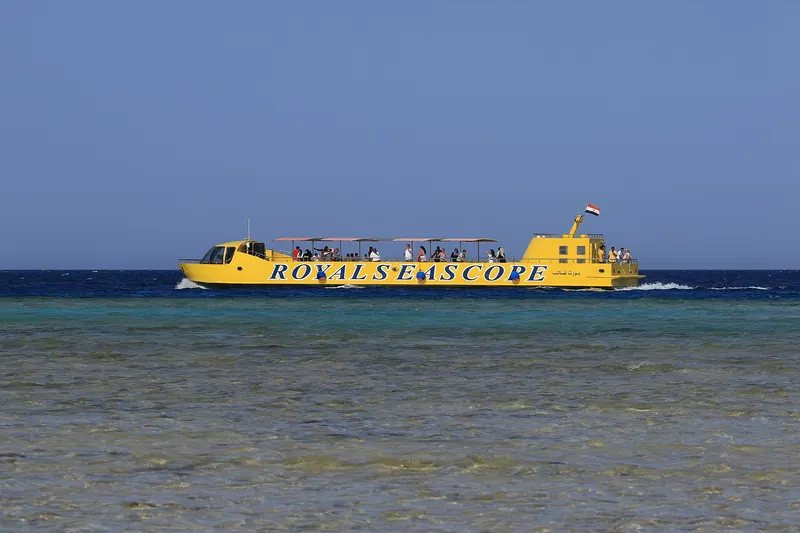 A glass-bottom boat on the Red Sea near Hurghada