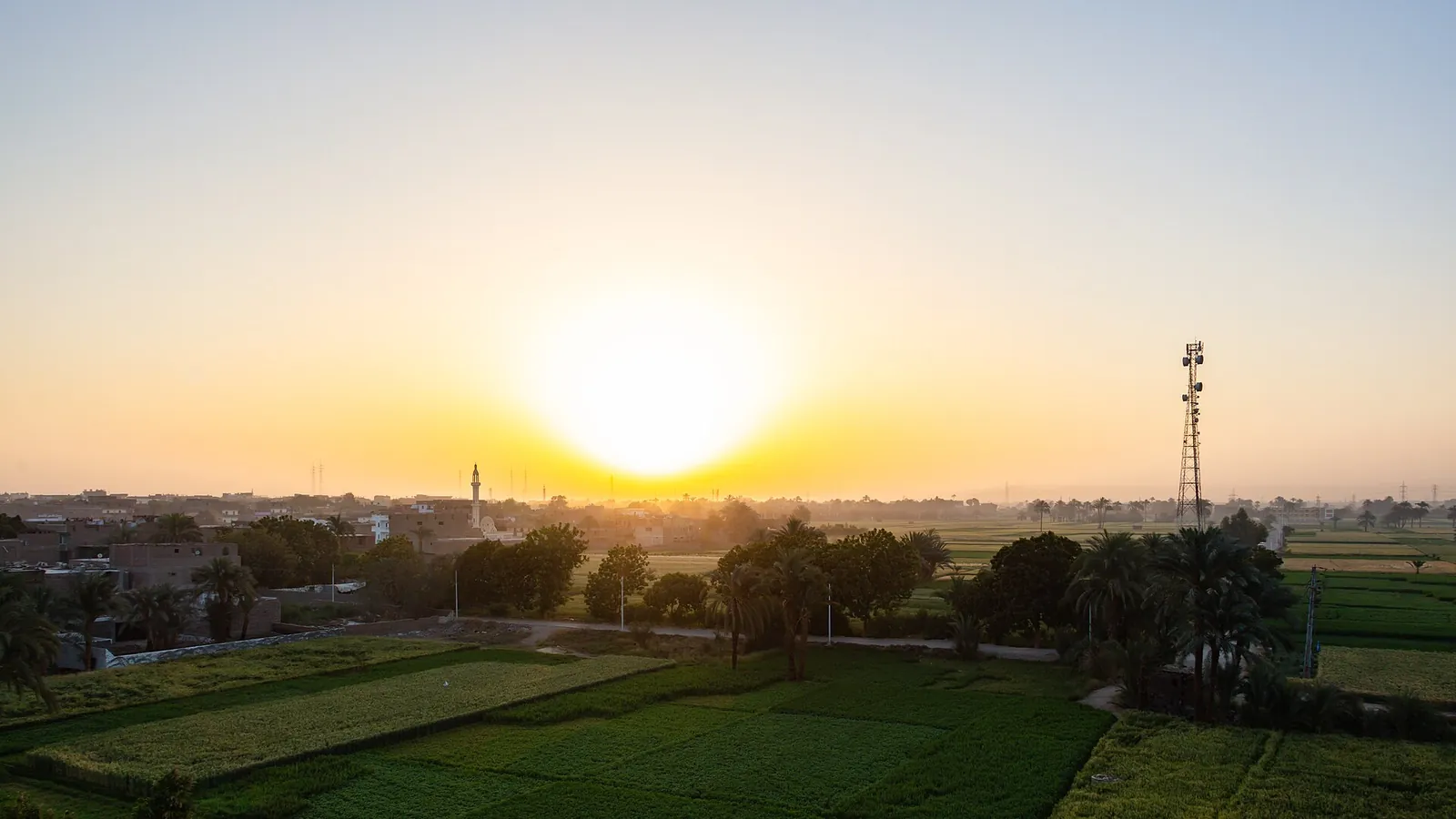 Luxor and the Nile at sunrise, seen from above
