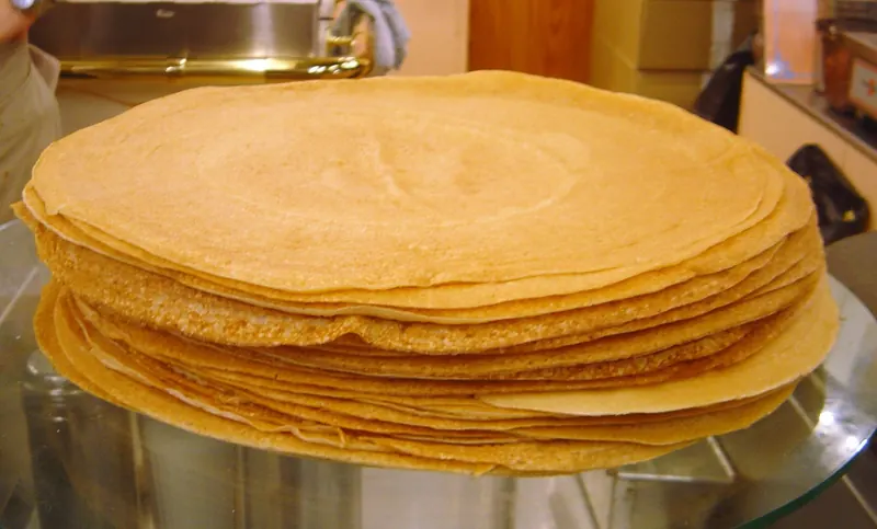 A stack of freshly made crêpes