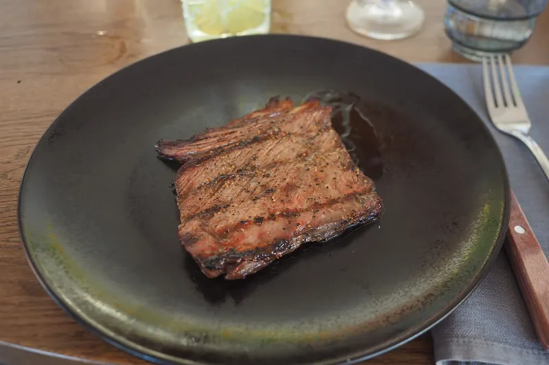 A grilled entrecôte steak