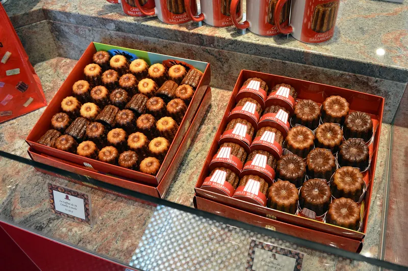 Boxes of canelés from a Bordeaux pâtisserie