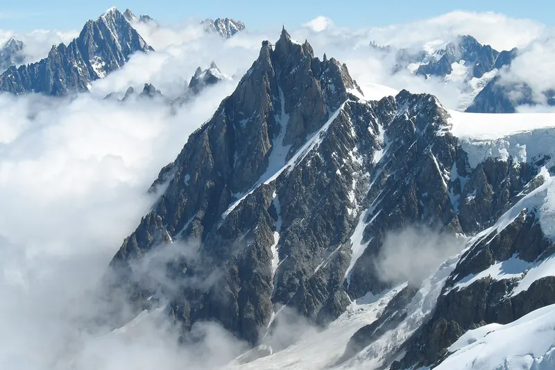 The rock needle of the Aiguille du Midi with its summit station