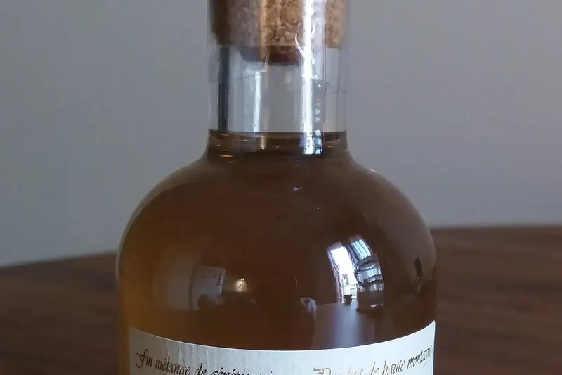 A bottle of génépi, the alpine herbal liqueur, made in Savoie