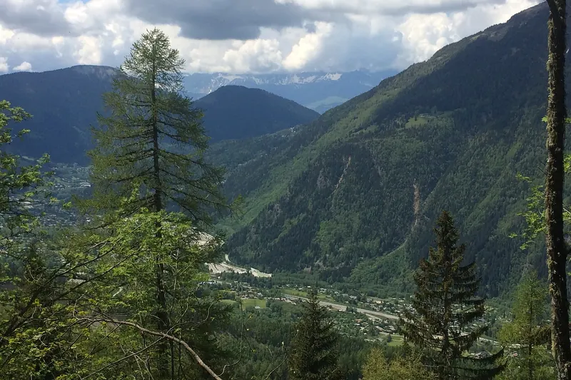 The Chamonix valley seen from a balcony hiking trail
