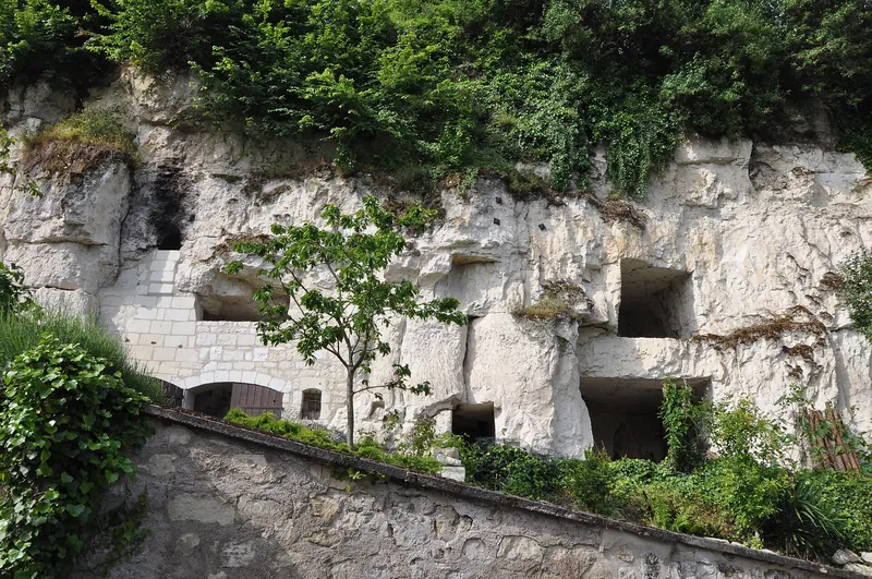 Troglodyte dwellings cut into the tufa cliff face near Saumur