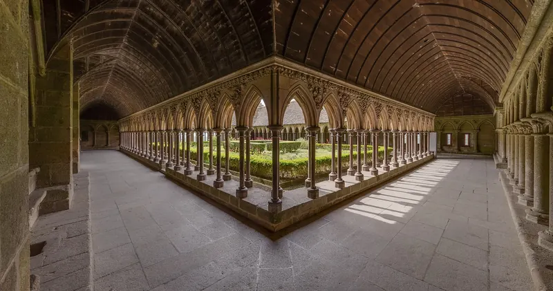 The cloister of La Merveille inside the abbey of Mont-Saint-Michel