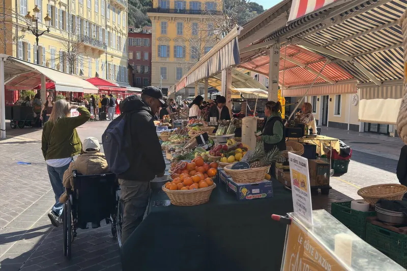 Fruit stalls filling the market on the Cours Saleya in Vieux Nice