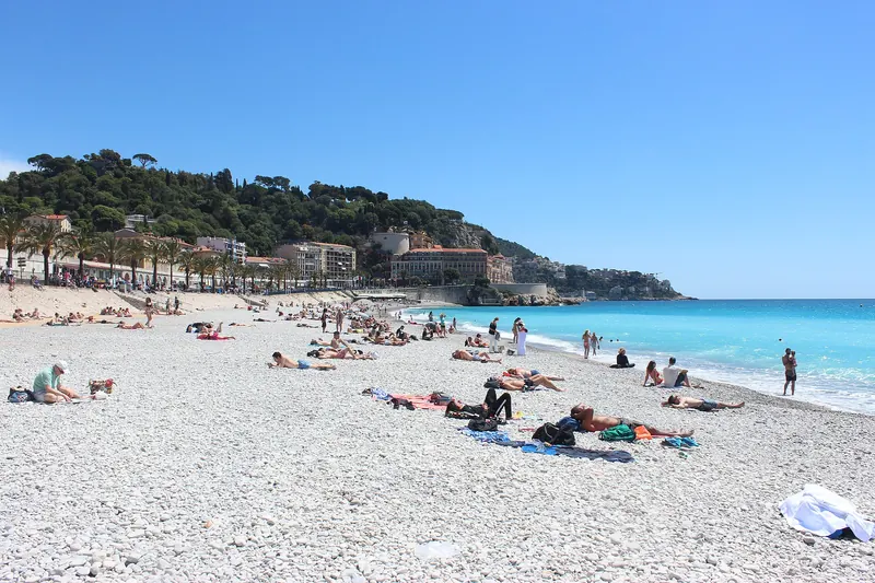The Promenade des Anglais running along the pebble beach at Nice