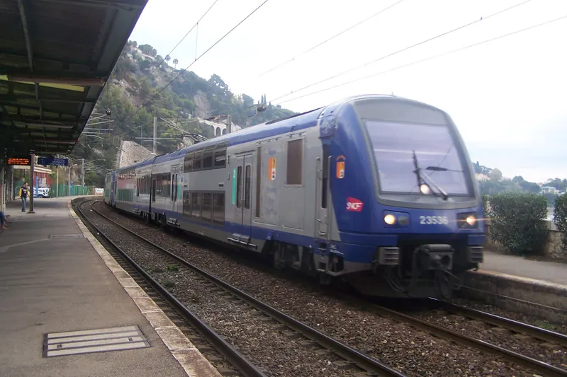 A TER regional train at the station in Villefranche-sur-Mer