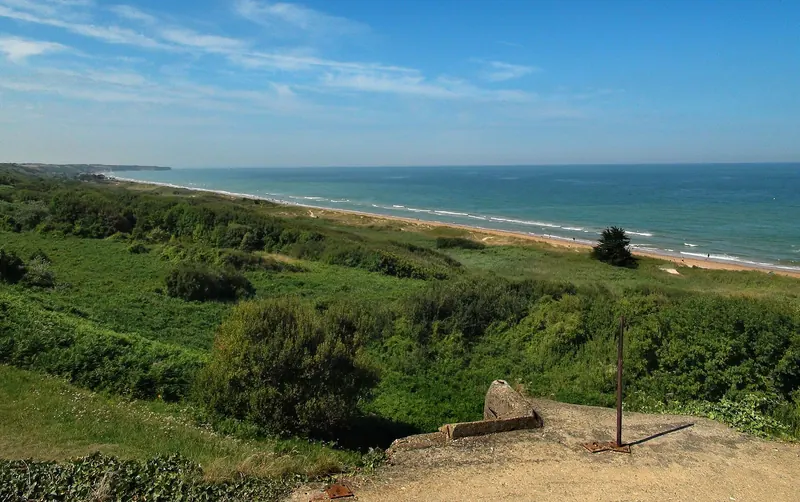 Omaha Beach seen from the bluffs that overlook it