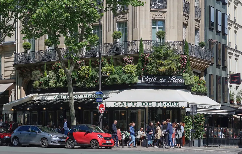 The terrace of the Café de Flore on Boulevard Saint-Germain