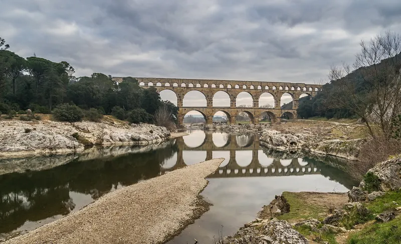 The three-tier Roman aqueduct bridge of the Pont du Gard