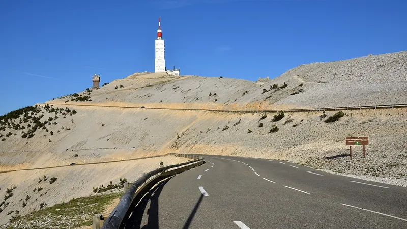 The road climbing to the bare summit of Mont Ventoux