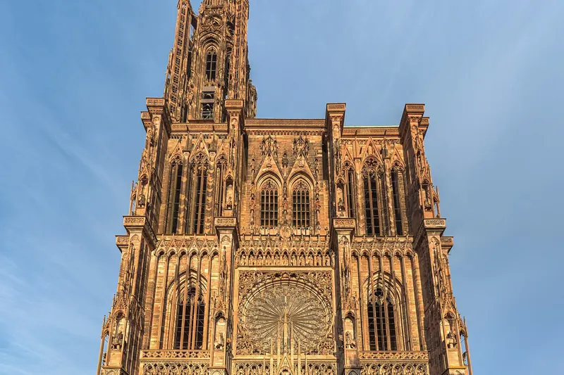 The pink sandstone west facade of Strasbourg Cathedral