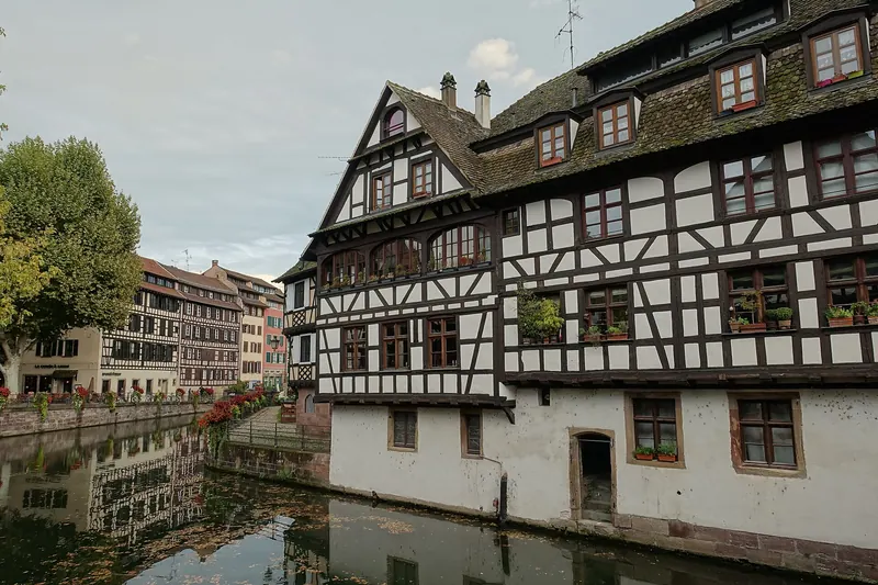 Half-timbered houses along the water in La Petite France, Strasbourg