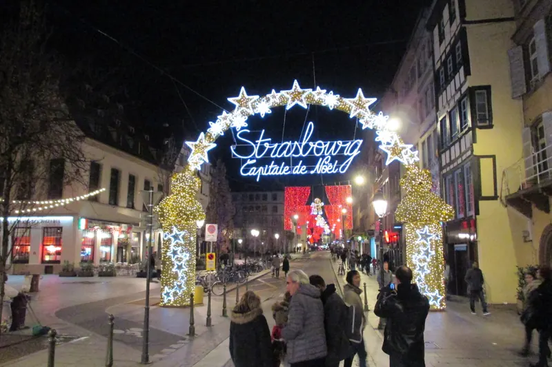 Wooden chalets of the Christmas market in Strasbourg
