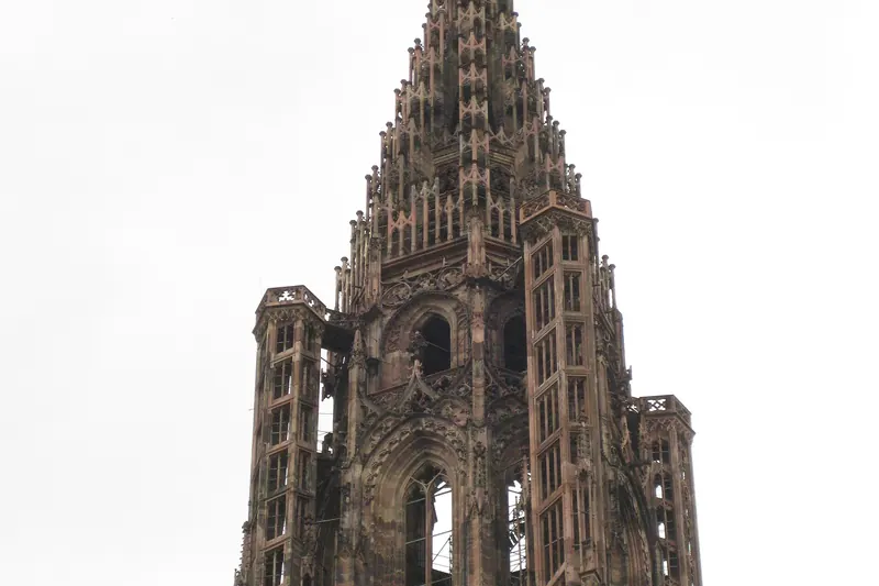 The single asymmetric spire of Strasbourg Cathedral