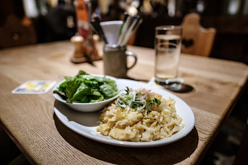 Käsespätzle, Swabian egg noodles baked with cheese and onions
