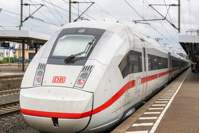 An ICE high-speed train at a German station