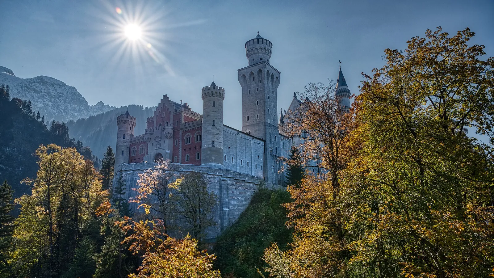Neuschwanstein Castle in autumn sunlight, Bavaria