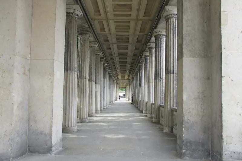 The colonnade inside Museum Island's Pergamon Museum