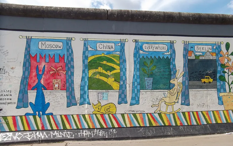 A mural painted on a surviving stretch of the Berlin Wall