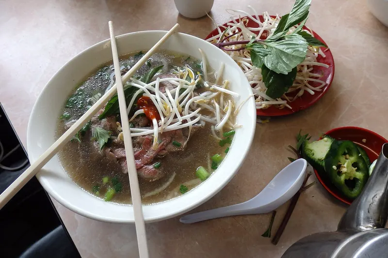 A bowl of Vietnamese pho noodle soup
