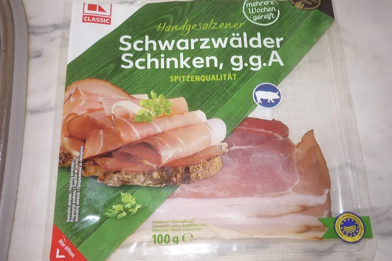 Sliced Schwarzwälder Schinken, Black Forest ham
