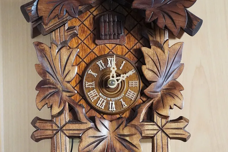 A traditional hand-carved Black Forest cuckoo clock