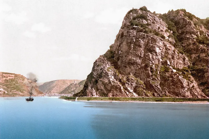 The Lorelei rock rising above the Rhine's narrowest bend