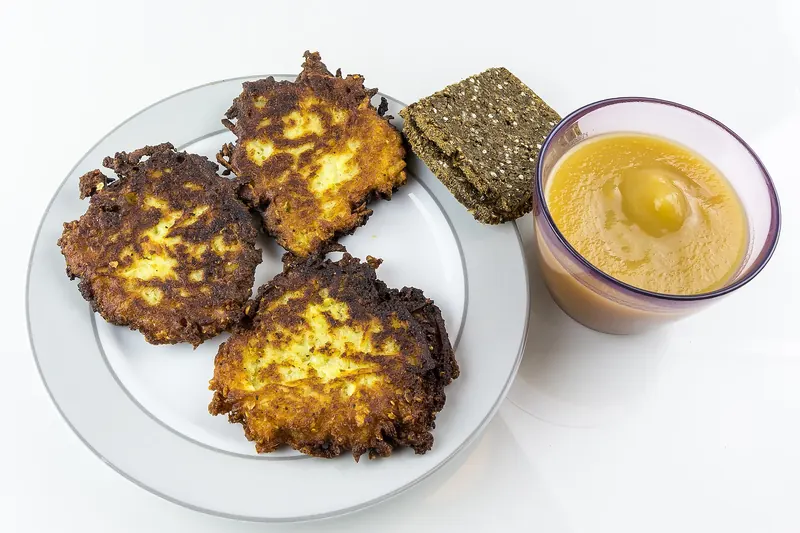 Freshly fried Reibekuchen potato pancakes