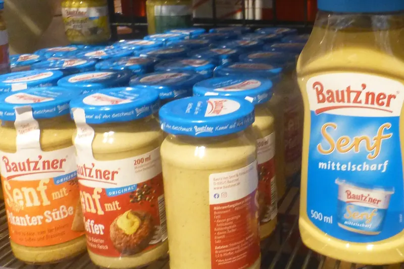 Jars of Bautzner mustard in different varieties