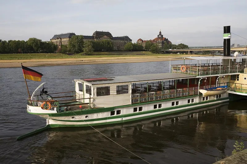 A historic paddle steamer on the Elbe in Dresden