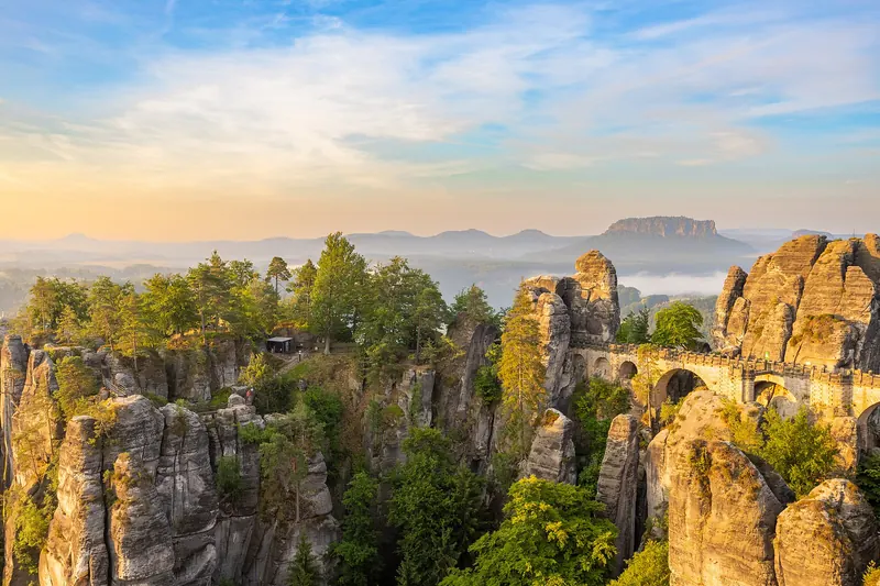 The Bastei bridge among the sandstone formations of Saxon Switzerland