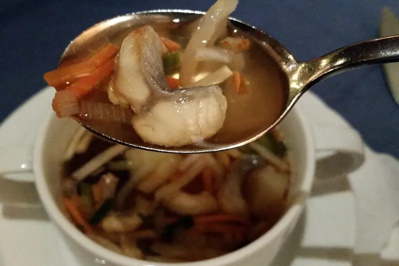 A bowl of traditional Hamburg Aalsuppe