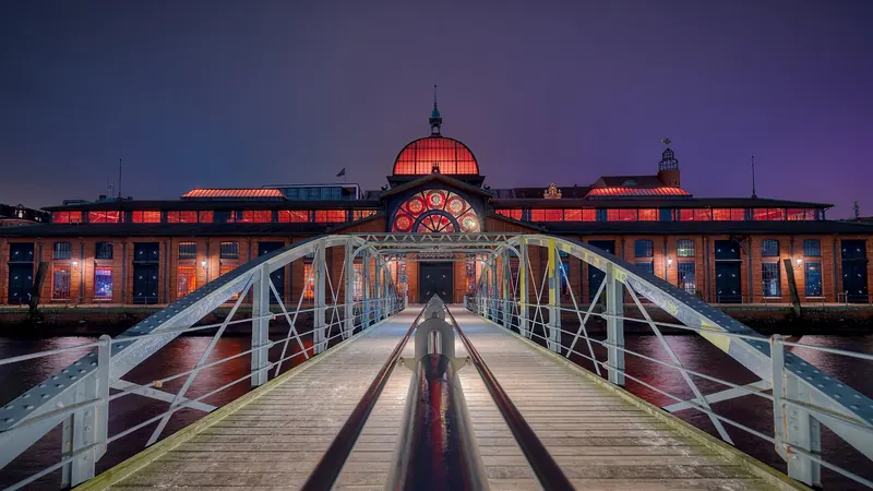 The Fischauktionshalle at dawn during Hamburg's Sunday fish market