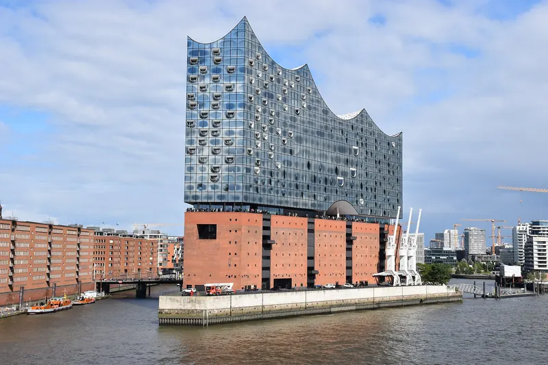 The Elbphilharmonie concert hall rising above Hamburg's harbour
