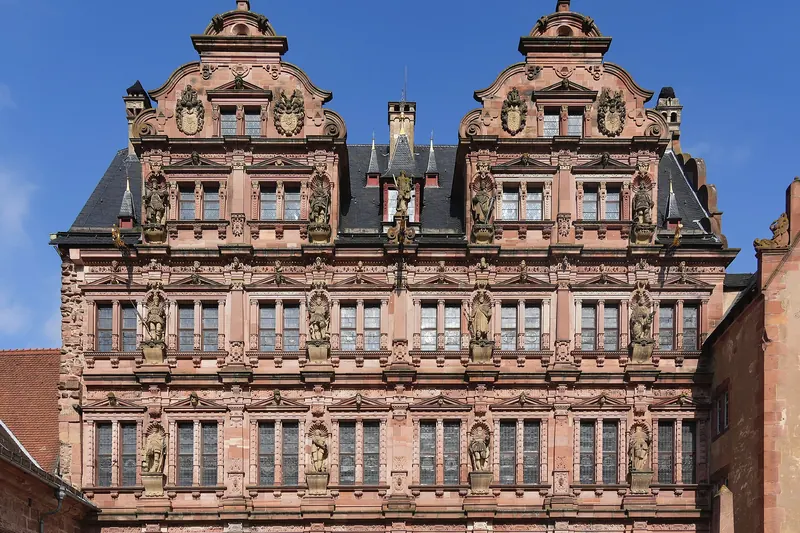 The Renaissance facade of Heidelberg Castle's Friedrichsbau wing