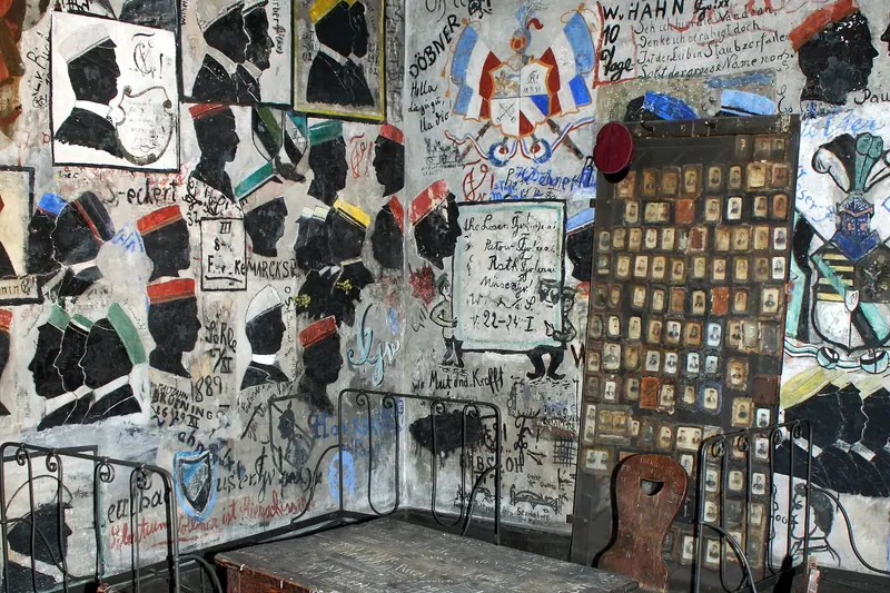 A graffiti-covered cell inside Heidelberg's former Student Prison