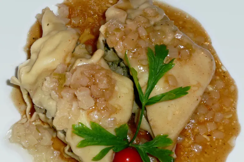 Maultaschen, large Swabian dumplings filled with meat, spinach and herbs