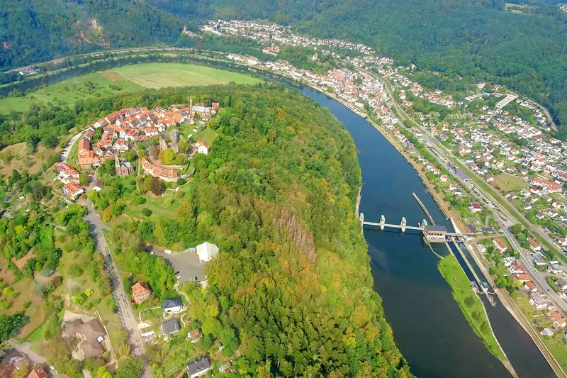 Neckarsteinach's four castles above the Neckar valley