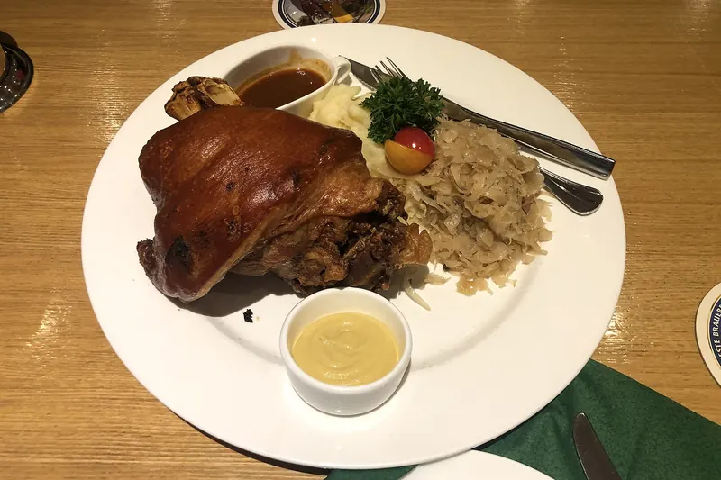 A plate of roast pork knuckle, Schweinshaxe