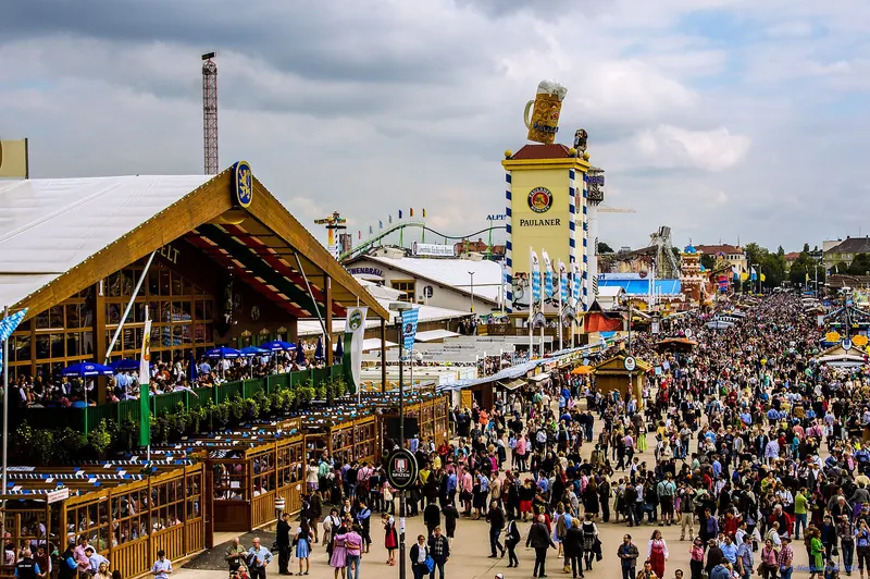 Crowds and beer tents at Munich's Oktoberfest